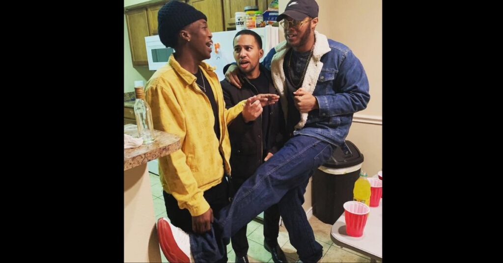 three friends being silly and having fun