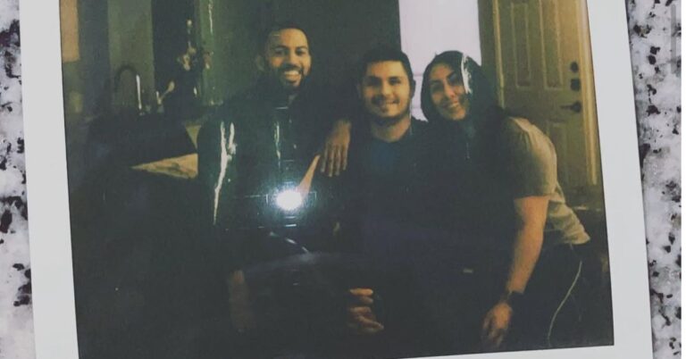 visiting Fort Worth to see two friends, posing for a polaroid