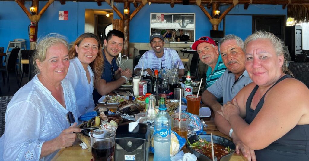 best friend's fiancé's family at dinner