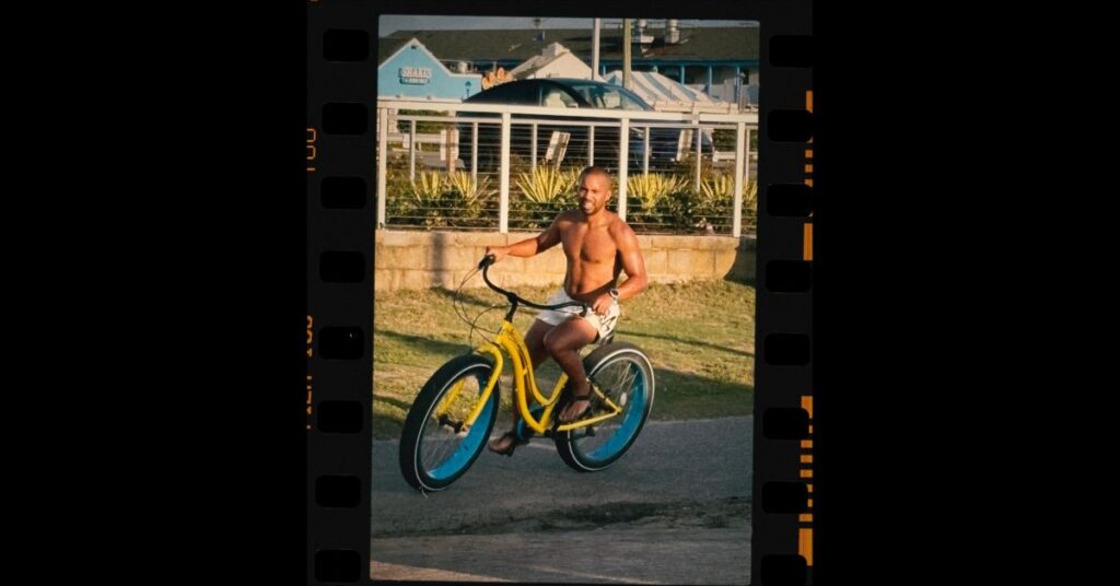 riding a beach cruiser for the bike portion of the beach triathlon